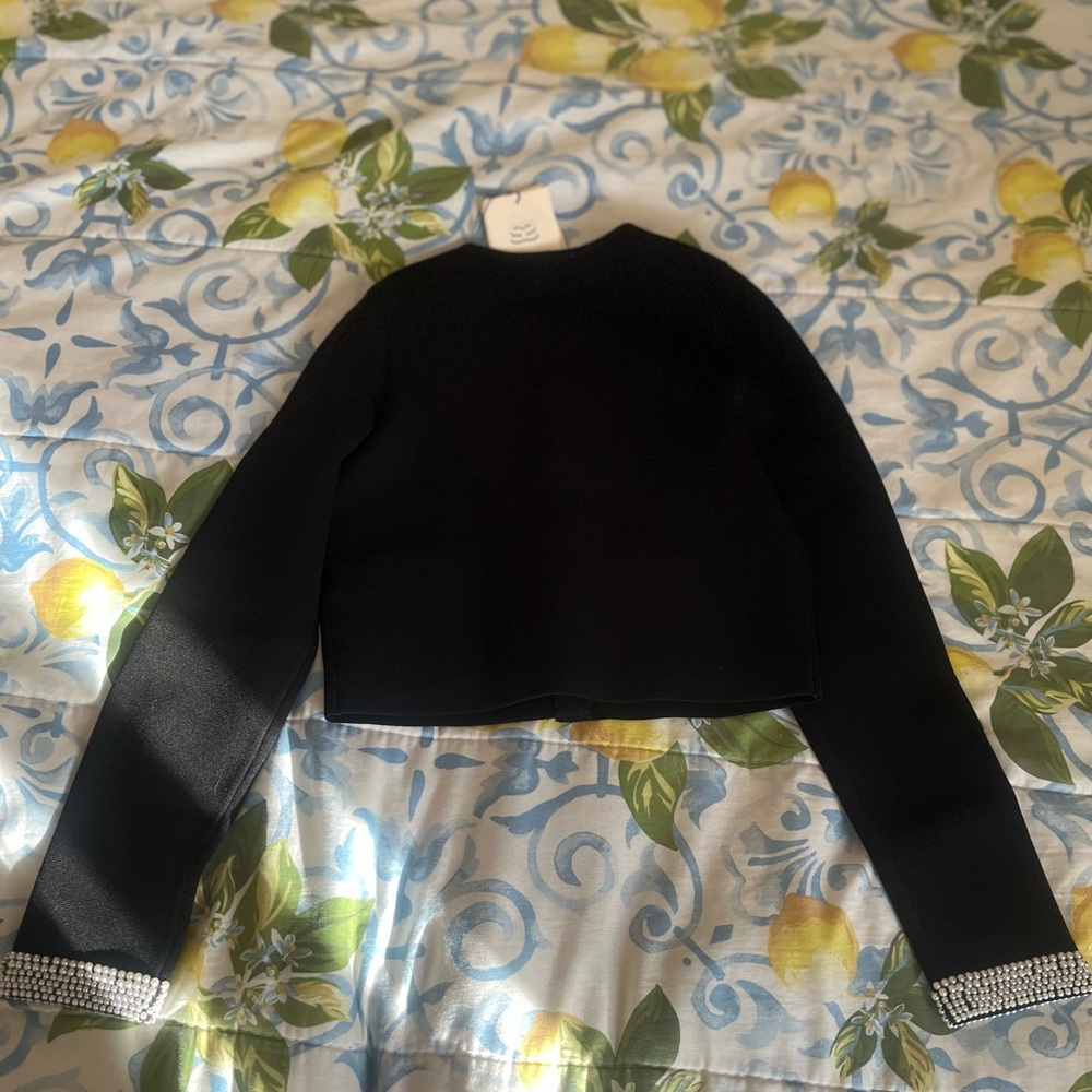 Sandro Black Cropped Cardigan with Crystal Trim - Picture 8 of 15